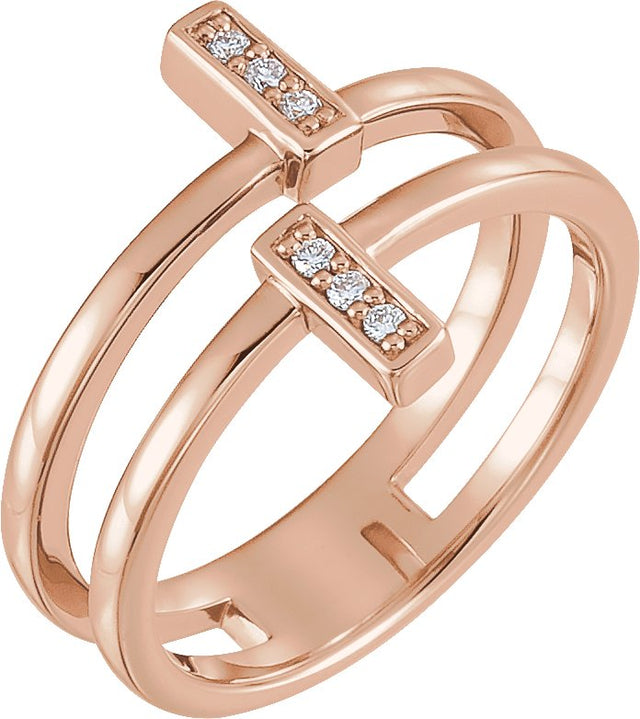 14K Gold Round Natural Diamond Double Bar Ring - Rose Gold