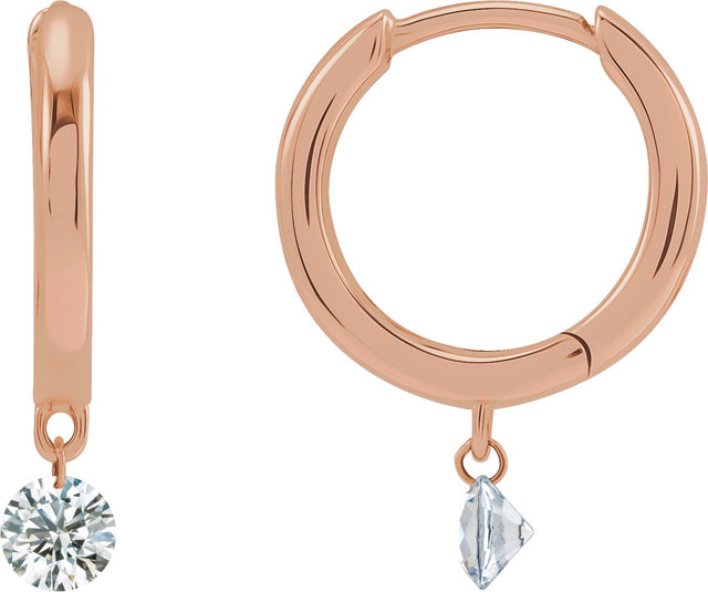 14K Gold Round Natural Diamond Accented Hinged Hoop Earrings – 3.5mm Stones - Rose Gold