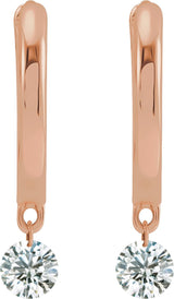 14K Gold Round Natural Diamond Accented Hinged Hoop Earrings – 3.5mm Stones - Rose Gold - view 2