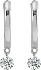 14K Gold Round Natural Diamond Accented Hinged Hoop Earrings – 3.5mm Stones - White Gold - view 2