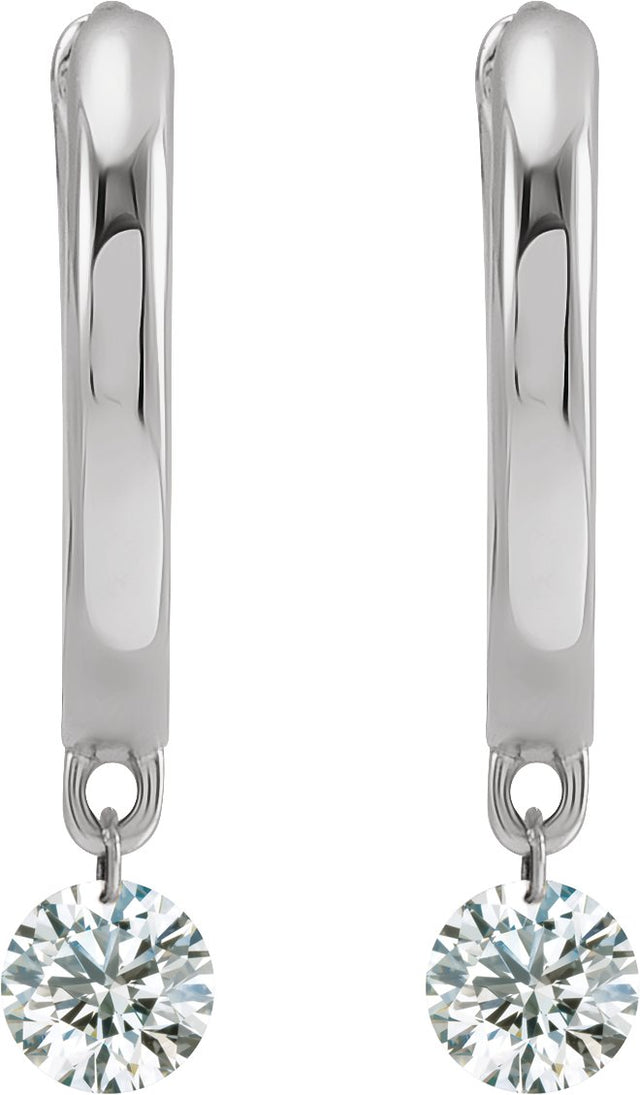 14K Gold Round Natural Diamond Accented Hinged Hoop Earrings – 3.5mm Stones - White Gold - view 2