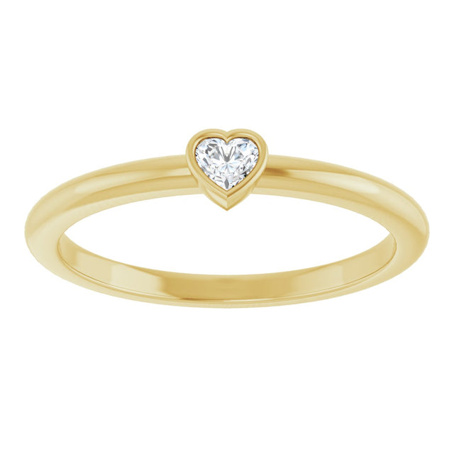 14K Gold Natural Diamond Stackable Heart Ring - Yellow Gold - view 3