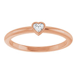 14K Gold Natural Diamond Stackable Heart Ring - Rose Gold - view 3