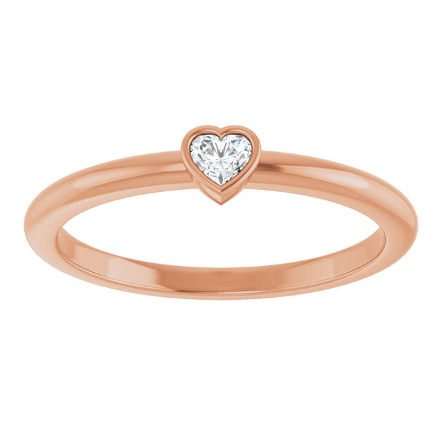 14K Gold Natural Diamond Stackable Heart Ring - Rose Gold - view 3