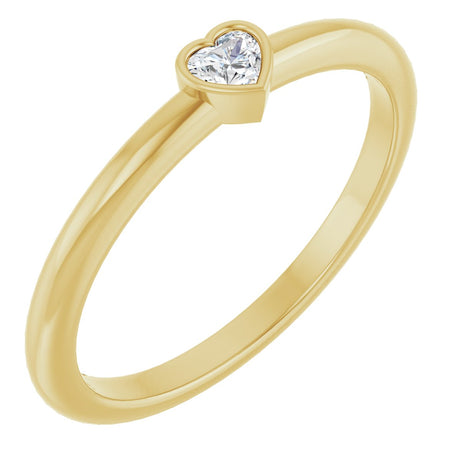 14K Gold Natural Diamond Stackable Heart Ring - Yellow Gold