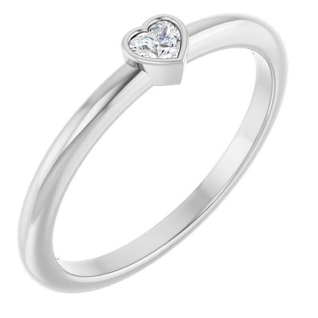 14K Gold Natural Diamond Stackable Heart Ring - White Gold