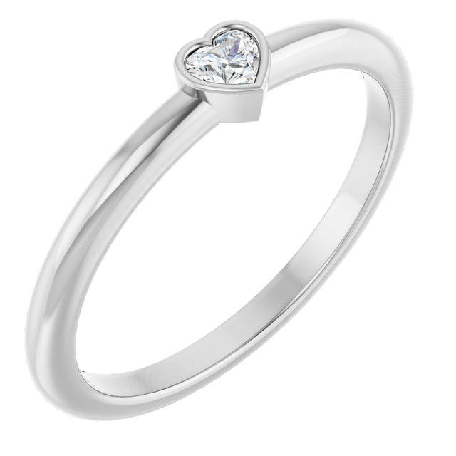 Platinum Natural Diamond Stackable Heart Ring