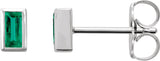 Platinum Natural Emerald Straight Baguette Bezel-Set Stud Earrings
