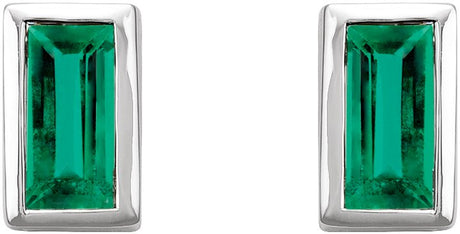 Platinum Natural Emerald Straight Baguette Bezel-Set Stud Earrings - view 2