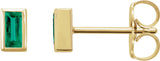 14K Gold Natural Emerald Straight Baguette Bezel-Set Stud Earrings - Yellow Gold