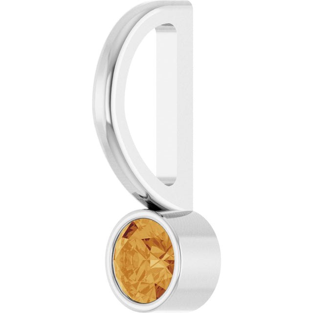 14K Gold Round Natural Citrine Bezel-Set Solitaire Pendant - White Gold - view 2