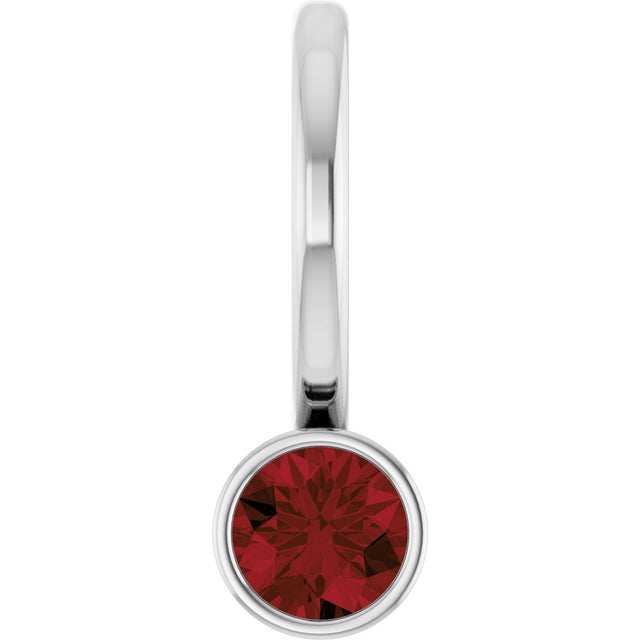 14K Gold Round Natural Mozambique Garnet Bezel-Set Solitaire Pendant - White Gold