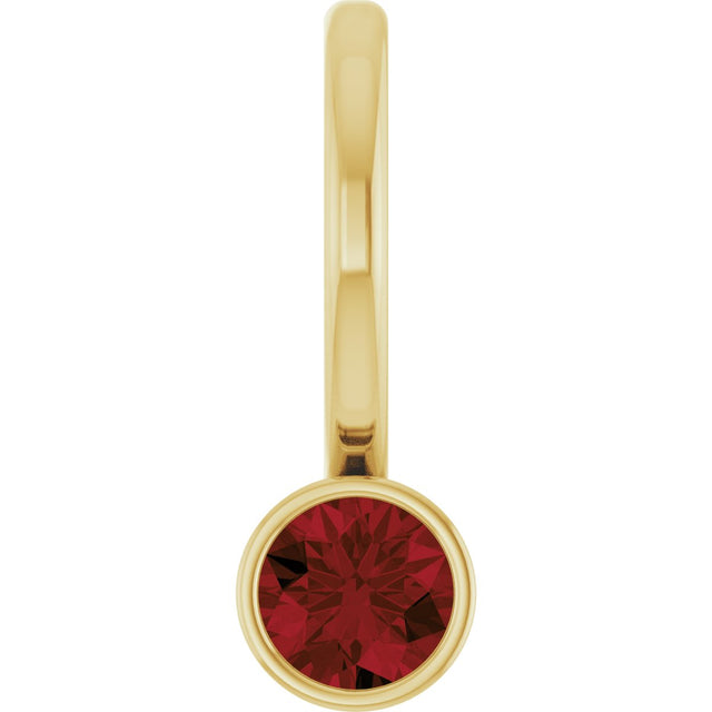 14K Gold Round Natural Mozambique Garnet Bezel-Set Solitaire Pendant - Yellow Gold