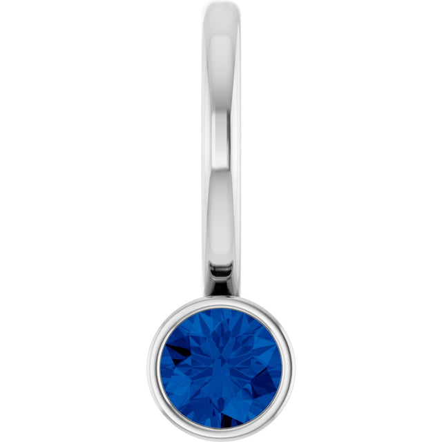 Platinum Round Lab-Grown Blue Sapphire Bezel-Set Solitaire Pendant