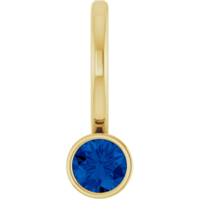 14K Gold Round Lab-Grown Blue Sapphire Bezel-Set Solitaire Pendant - Yellow Gold