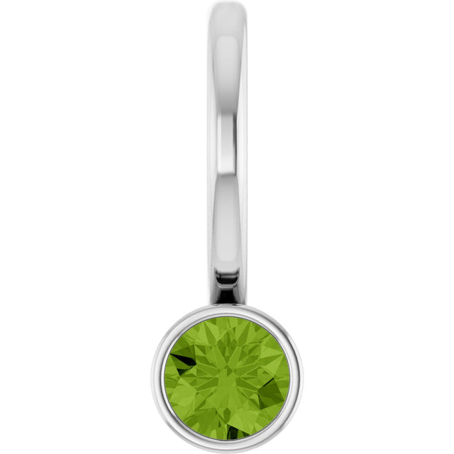 Platinum Round Natural Peridot Bezel-Set Solitaire Pendant