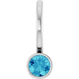 Platinum Round Natural Blue Zircon Bezel-Set Solitaire Pendant
