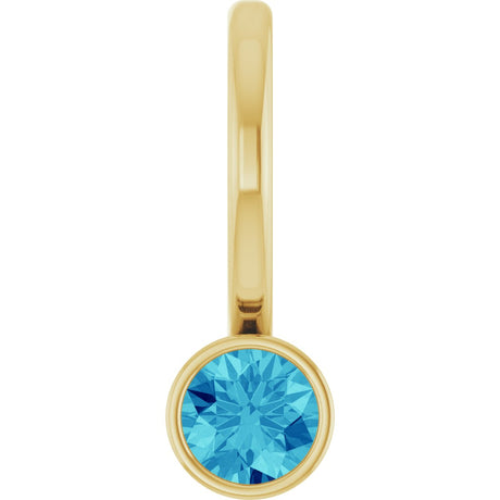 14K Gold Round Natural Blue Zircon Bezel-Set Solitaire Pendant - Yellow Gold