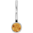 Platinum Round Natural Citrine Bezel-Set Solitaire Pendant