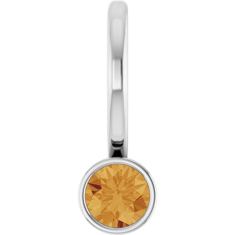 14K Gold Round Natural Citrine Bezel-Set Solitaire Pendant - White Gold