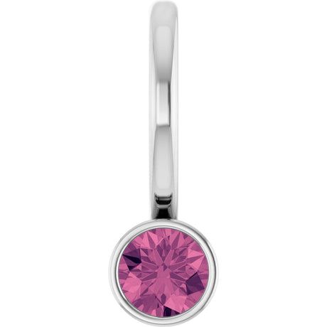 Platinum Round Natural Pink Tourmaline Bezel-Set Solitaire Pendant