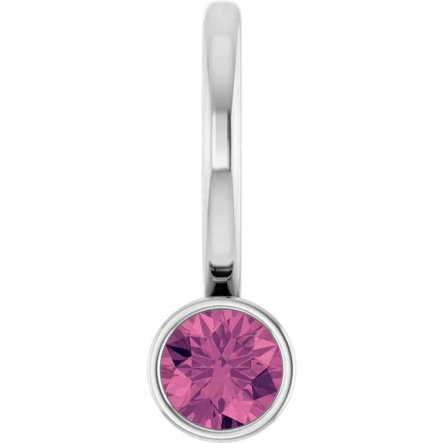 14K Gold Round Natural Pink Tourmaline Bezel-Set Solitaire Pendant - White Gold