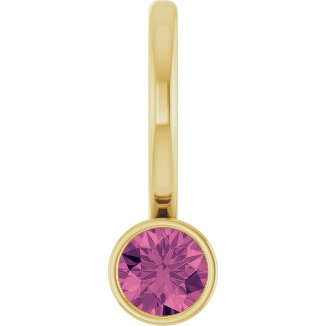 14K Gold Round Natural Pink Tourmaline Bezel-Set Solitaire Pendant - Yellow Gold