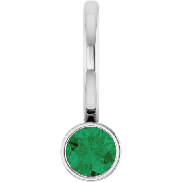 14K Gold Round Natural Emerald Bezel-Set Solitaire Pendant - White Gold