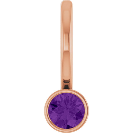 14K Gold Round Natural Amethyst Bezel-Set Solitaire Pendant - Rose Gold