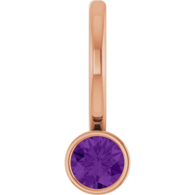 14K Gold Round Natural Amethyst Bezel-Set Solitaire Pendant - Rose Gold