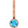 14K Gold Round Natural Aquamarine Bezel-Set Solitaire Pendant - Rose Gold