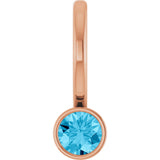 14K Gold Round Natural Aquamarine Bezel-Set Solitaire Pendant - Rose Gold
