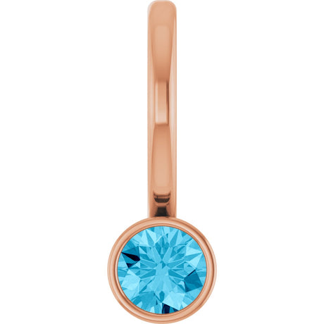 14K Gold Round Natural Aquamarine Bezel-Set Solitaire Pendant - Rose Gold