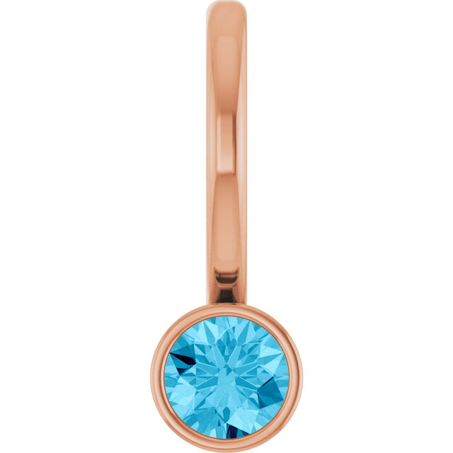 14K Gold Round Natural Aquamarine Bezel-Set Solitaire Pendant - Rose Gold