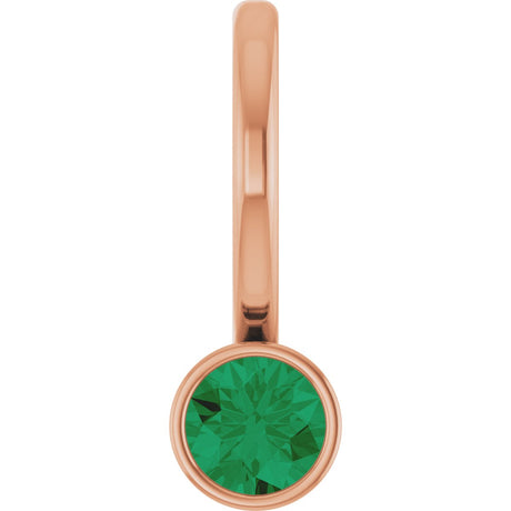 14K Gold Round Lab-Grown Emerald Bezel-Set Solitaire Pendant - Rose Gold