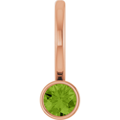 14K Gold Round Natural Peridot Bezel-Set Solitaire Pendant - Rose Gold