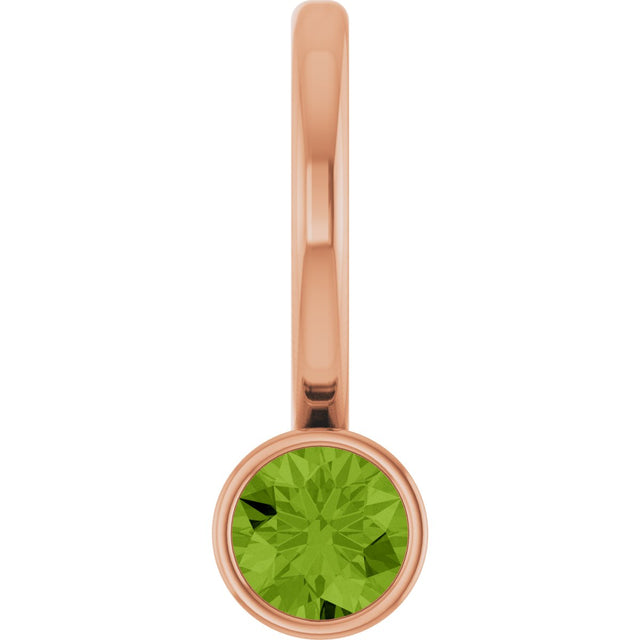 14K Gold Round Natural Peridot Bezel-Set Solitaire Pendant - Rose Gold