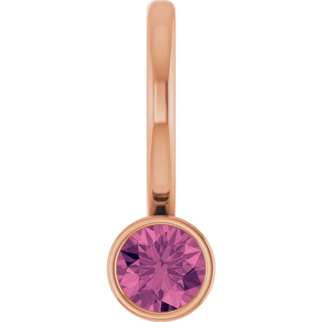 14K Gold Round Natural Pink Tourmaline Bezel-Set Solitaire Pendant - Rose Gold