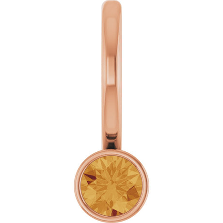 14K Gold Round Natural Citrine Bezel-Set Solitaire Pendant - Rose Gold