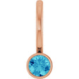 14K Gold Round Natural Blue Zircon Bezel-Set Solitaire Pendant - Rose Gold