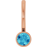 14K Gold Round Natural Blue Zircon Bezel-Set Solitaire Pendant - Rose Gold