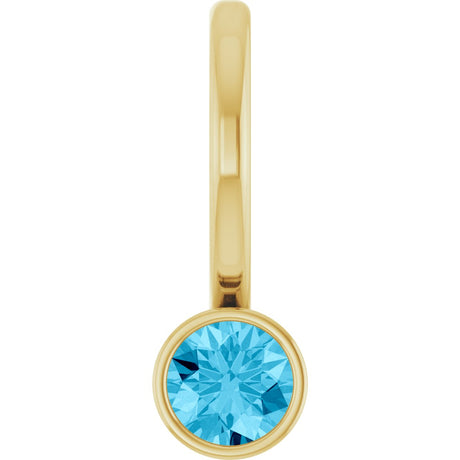 14K Gold Round Natural Aquamarine Bezel-Set Solitaire Pendant - Yellow Gold