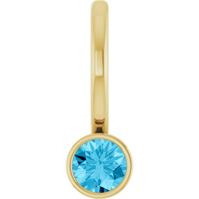 14K Gold Round Natural Aquamarine Bezel-Set Solitaire Pendant - Yellow Gold