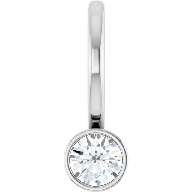 14K Gold Round Natural Diamond Bezel-Set Solitaire Pendant - White Gold