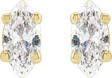 14K Gold Natural Diamond Marquise 4-Prong Lightweight Stud Earrings - Yellow Gold - view 2