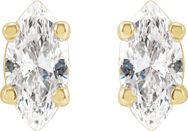 14K Gold Natural Diamond Marquise 4-Prong Lightweight Stud Earrings - Yellow Gold - view 2