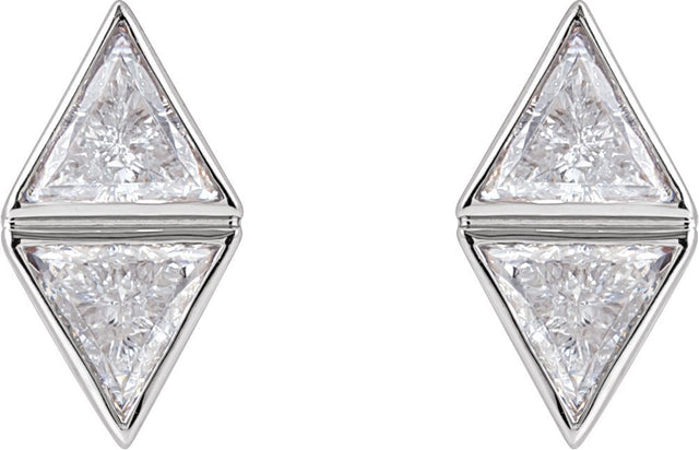 Platinum Triangle Natural Diamond Two-Stone Bezel-Set Earrings - view 2