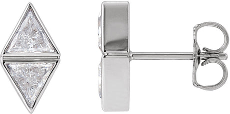 Platinum Triangle Natural Diamond Two-Stone Bezel-Set Earrings