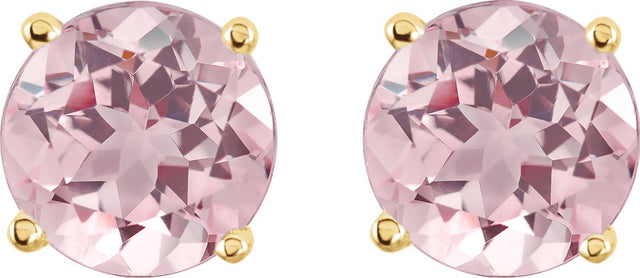 14K Gold Natural Pink Morganite Round 4-Prong Lightweight Stud Earrings - Yellow Gold - view 4