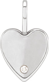14K Gold Round Natural Diamond Engravable Accented Heart Pendant - White Gold